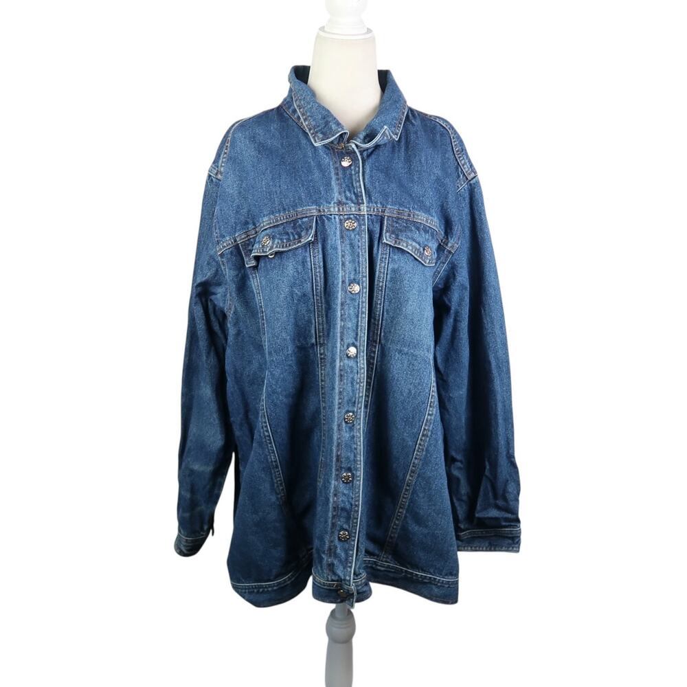 Vintage 90s Dark Wash Blue Denim Snap Front Jacket Western XL